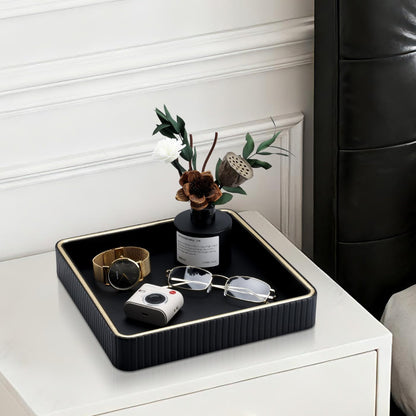 GORESE Leather Valet Tray Nightstand Organizer, Square EDC Trays for Colognes Wallet Sunglasses, Key Dish Catch All Bowl Desk Tray, Gift for Men & Women, Black(9.3'' × 9.3'')