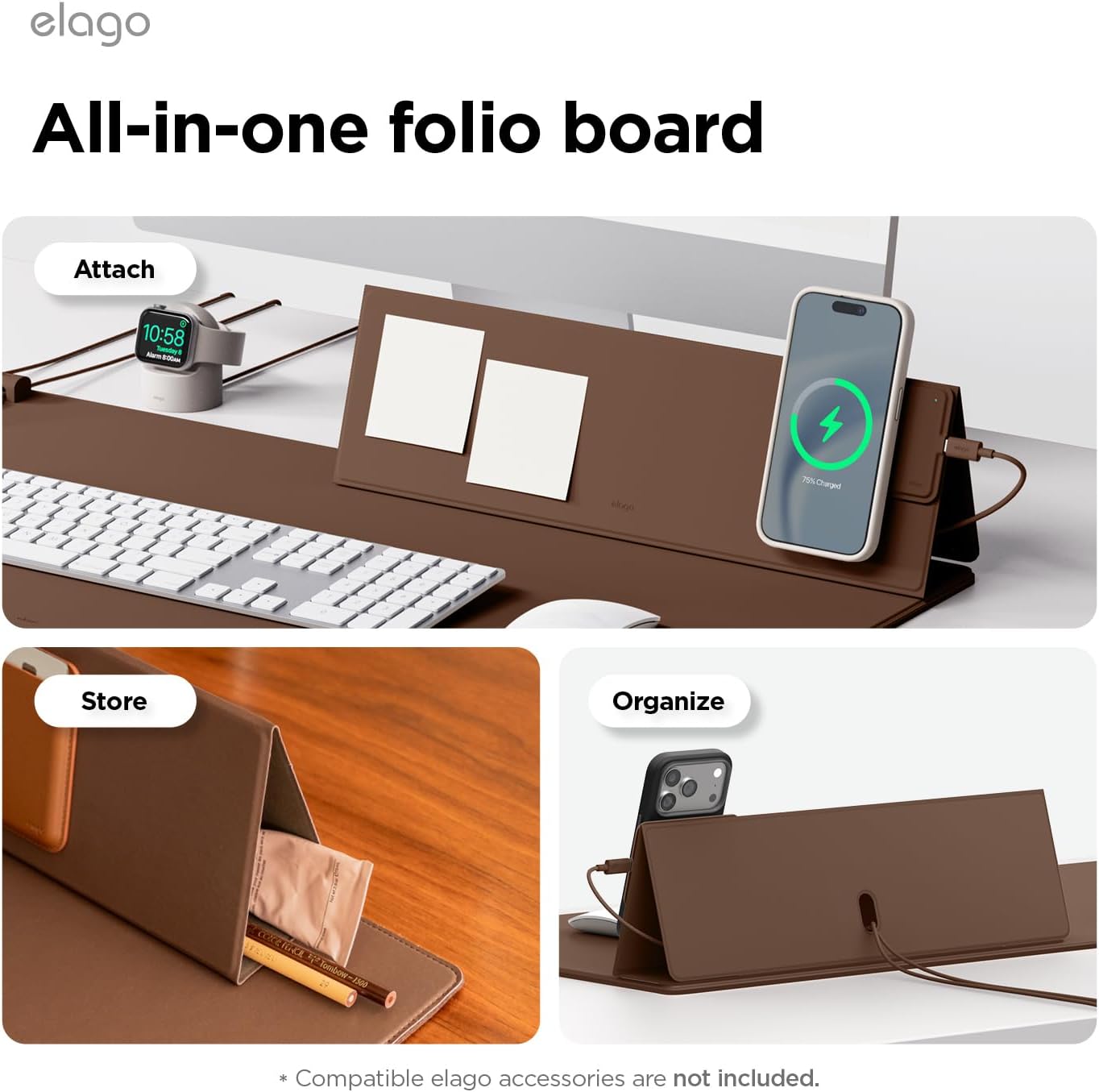 elago Smart Magnetic Desk Mat Folio Board Compatible with All Magnetic Products Clean Organized Desk for Office and Home (Microfiber Leather-Stone)