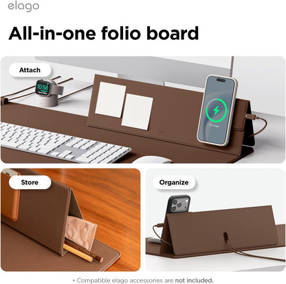 elago Smart Magnetic Desk Mat Folio Board Compatible with All Magnetic Products Clean Organized Desk for Office and Home (Microfiber Leather-Stone)