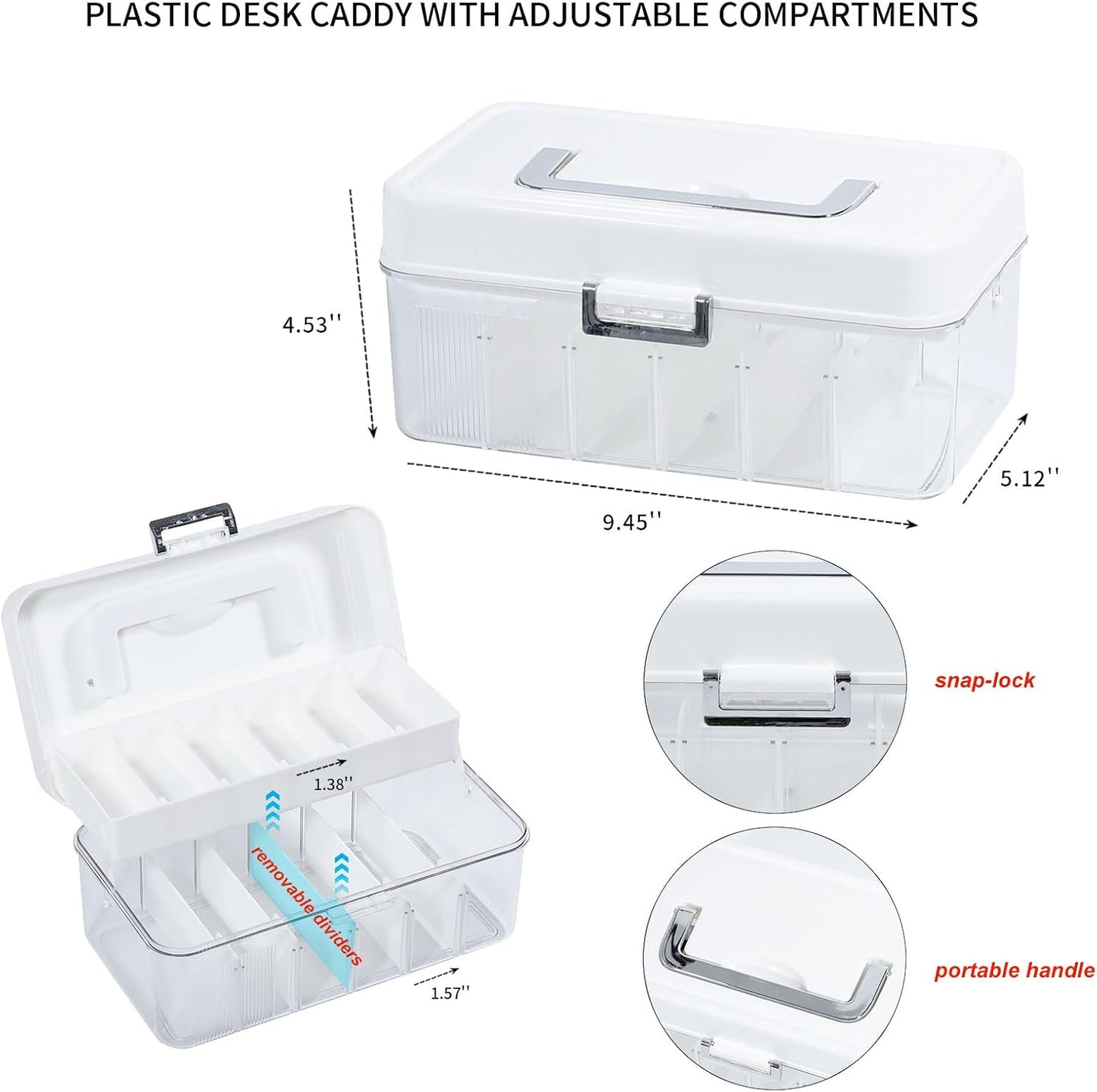 Large Cable Organizer Box with Lid, Plastic Cord Storage Case with Handle and Wire Ties for Home Office, Phone Charger, Art Crafts, Stationery