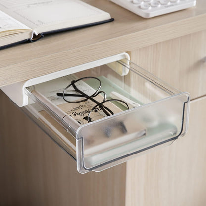 Self-adhesive Under Desk Drawer Organizer, 2 Pack Table Hidden Slide Out Large Storage Mounted Desktop Pencil Holder Tray Drawers for Office Home School Stationery Kitchen (Large, White)
