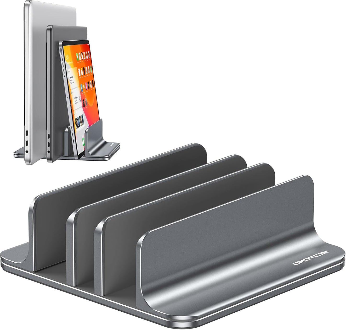 OMOTON Vertical Laptop Stand [Updated 3-Slots Version], Desktop Aluminum Mac Book Stand with Adjustable Dock Size, Fits All Mac Book, Chrome Book and Gaming Laptops (Up to 17.3 inch), Starlight