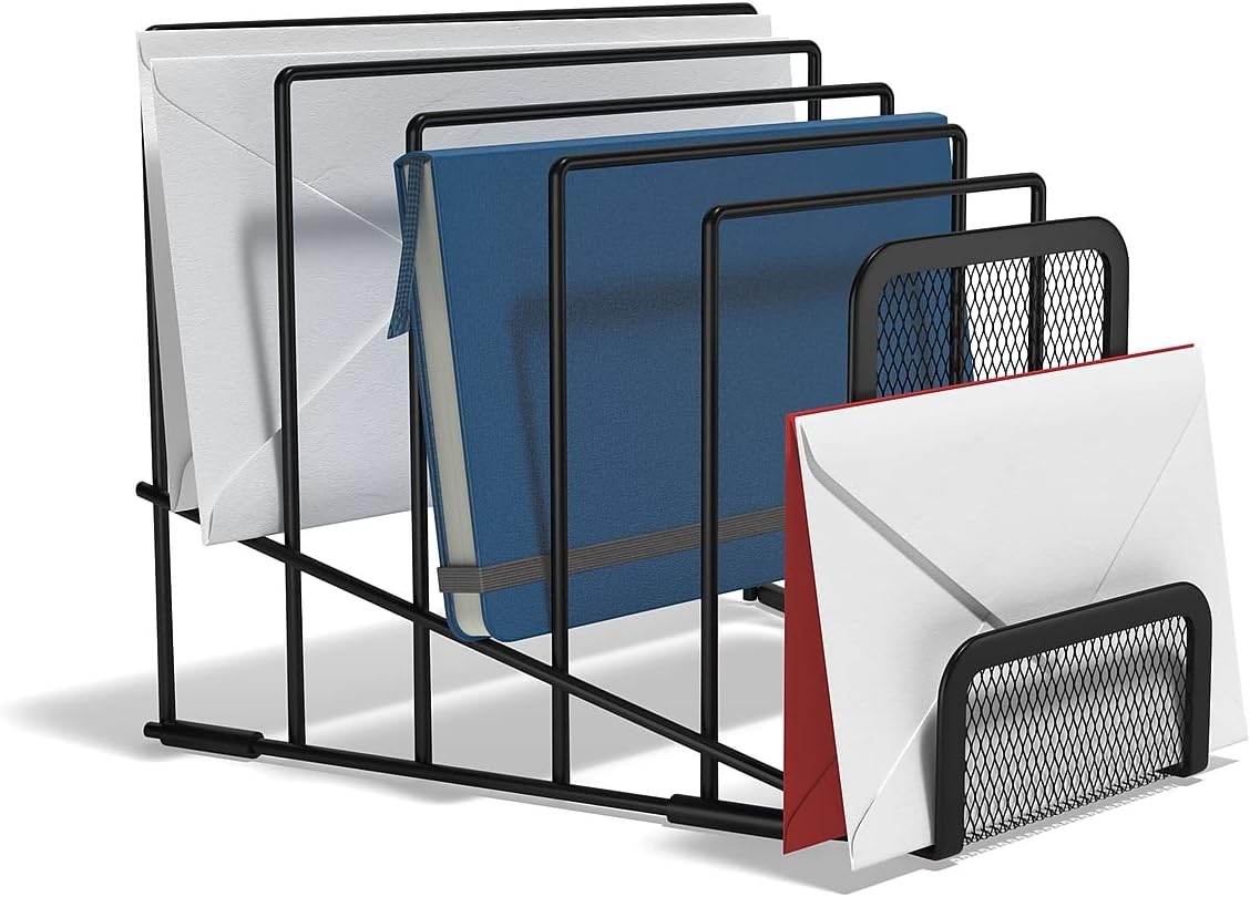 TRU RED Wire Mesh Letter Holder, 6‑Compartment, Matte Black, 2‑Pack – Vertical Desktop Organizer for Mail & Documents
