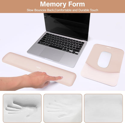 MOSISO Wrist Rest Support for Mouse Pad&Keyboard Set, Rectangular Ergonomic Mousepad Non-Slip Base Home/Office Pain Relief&Easy Typing Pad with Neoprene Cloth&Raised Silicone Lining, Green