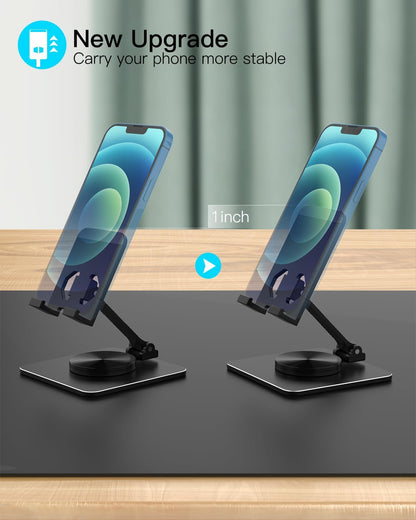 Cell Phone & Tablet Stand for Desk, Aluminum Adjustable Holder for iPhone, iPad & Smartphones || Foldable Mount with 360° Swivel, Stable Base & Portable Design for 4–9.7in Devices, Purple