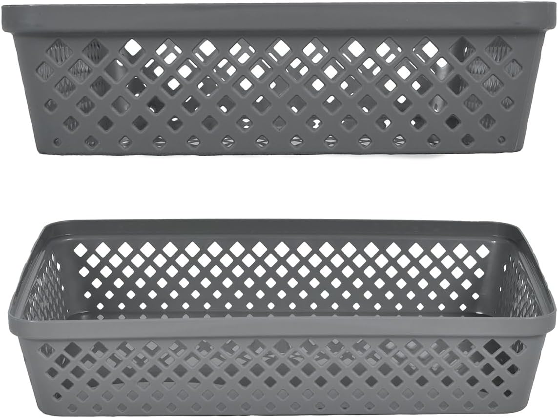 Glad Plastic Storage Basket Set - Multipurpose Drawer Trays, Kitchen Pantry Containers, and Bathroom Bins - 6 Pack Medium Organizers, Grey