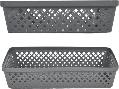 Glad Plastic Storage Basket Set - Multipurpose Drawer Trays, Kitchen Pantry Containers, and Bathroom Bins - 6 Pack Medium Organizers, Grey