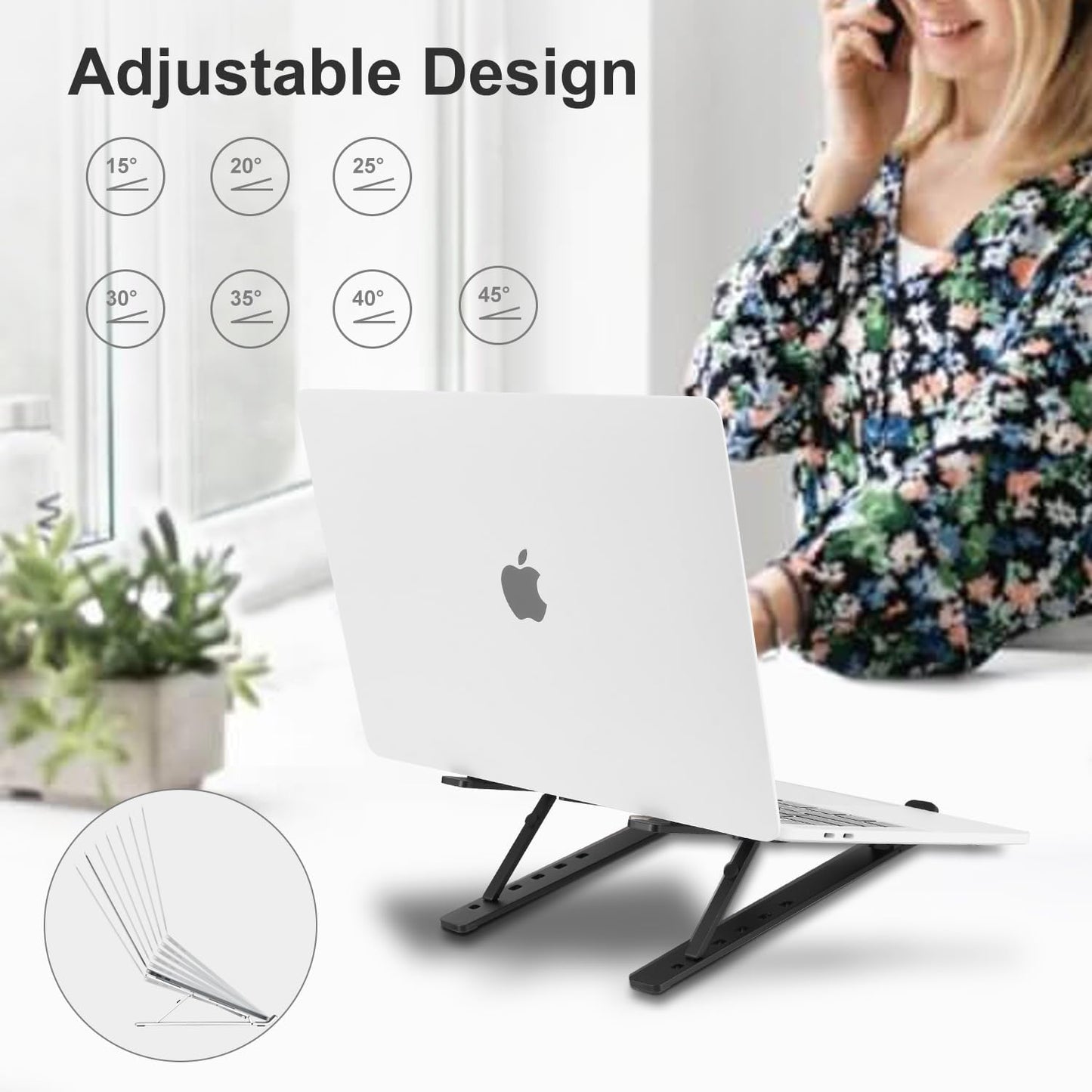 Ergonomic and Foldable Laptop Stand for Desk, Adjustable Riser, Fits All Laptops and Notebooks up to 17,Ultra-Thin,Ventilated Cooling,ABS+Silicone,Silver.