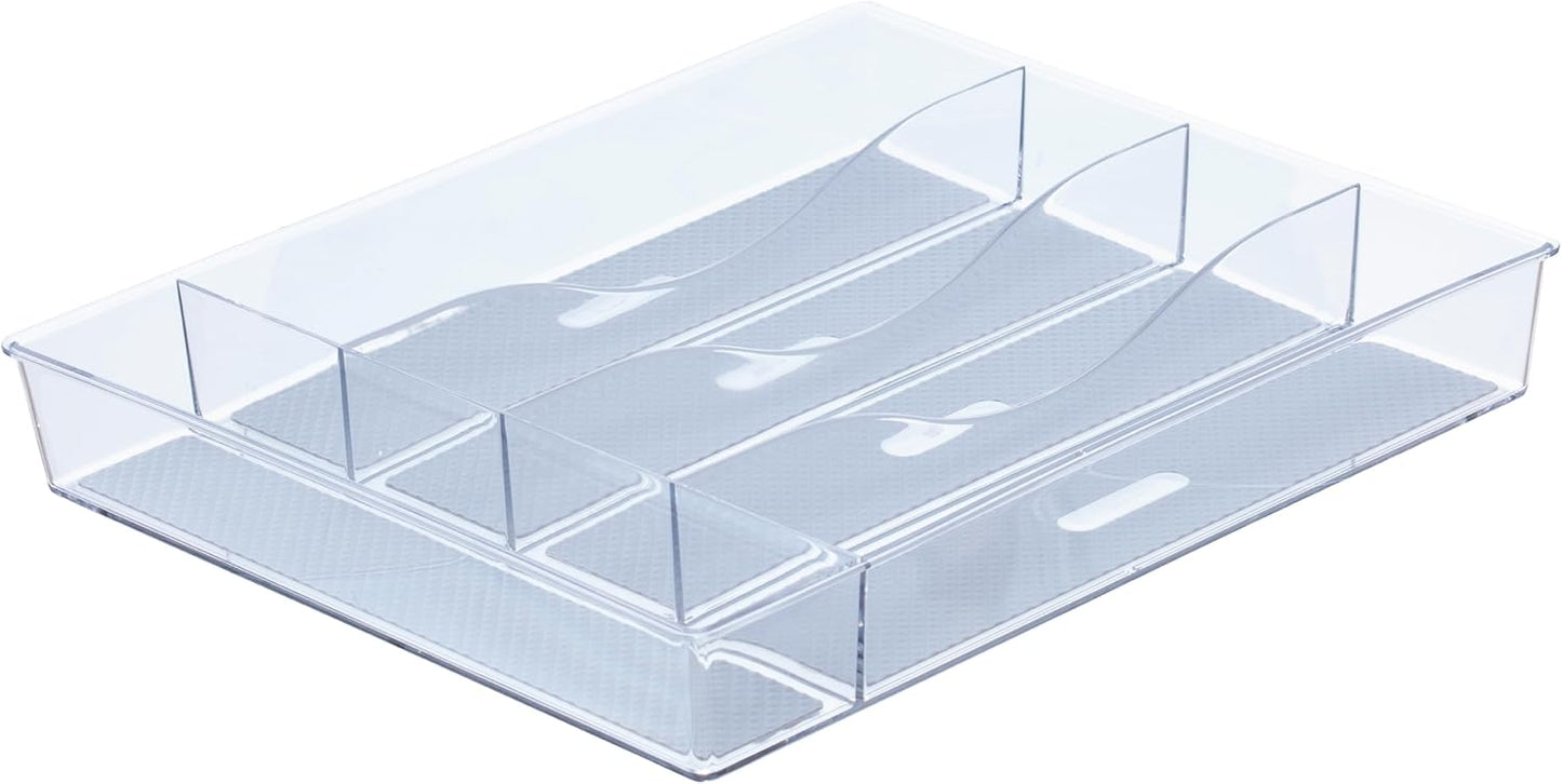 Glad Drawer Organizer Bin, 15x9 - Divided Clear Plastic Storage Tray for Junk Drawers, Kitchen Utensils, Bathroom Vanity, and Organizing Pantry - BPA Free, Food Safe, Non Slip