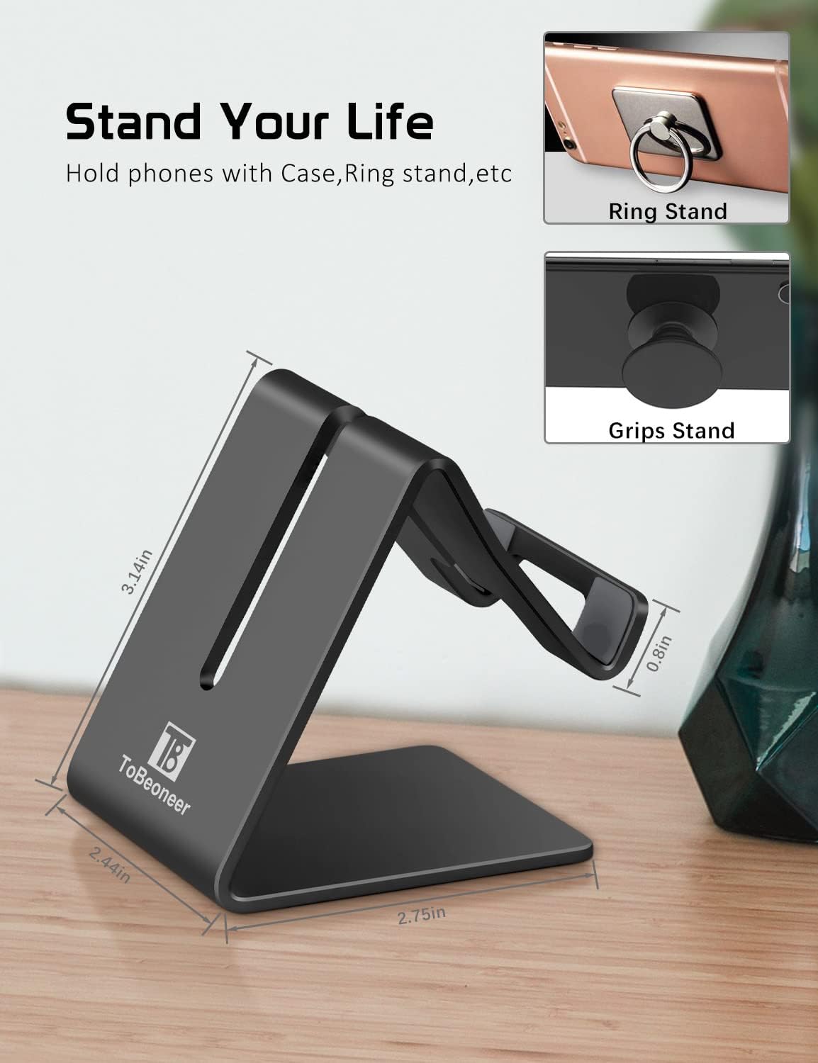 Desktop Cell Phone Stand Holder, Aluminum Solid Portable Universal Desk Stand for iPhone 16 15 14 13 12 11 X 8 7 6 Plus 5 Ipad 2 3 4 Mini Samsung Huawei All Mobile Smart Phone, Silver