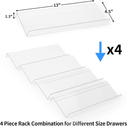 MIUKAA Clear Acrylic Spice Drawer Organizer, 4 Tier- 2 Set Expandable From 13" to 26" Drawer Seasoning Organizer, Kitchen Spice Rack Tray for Drawer/Countertop (Jars not included)