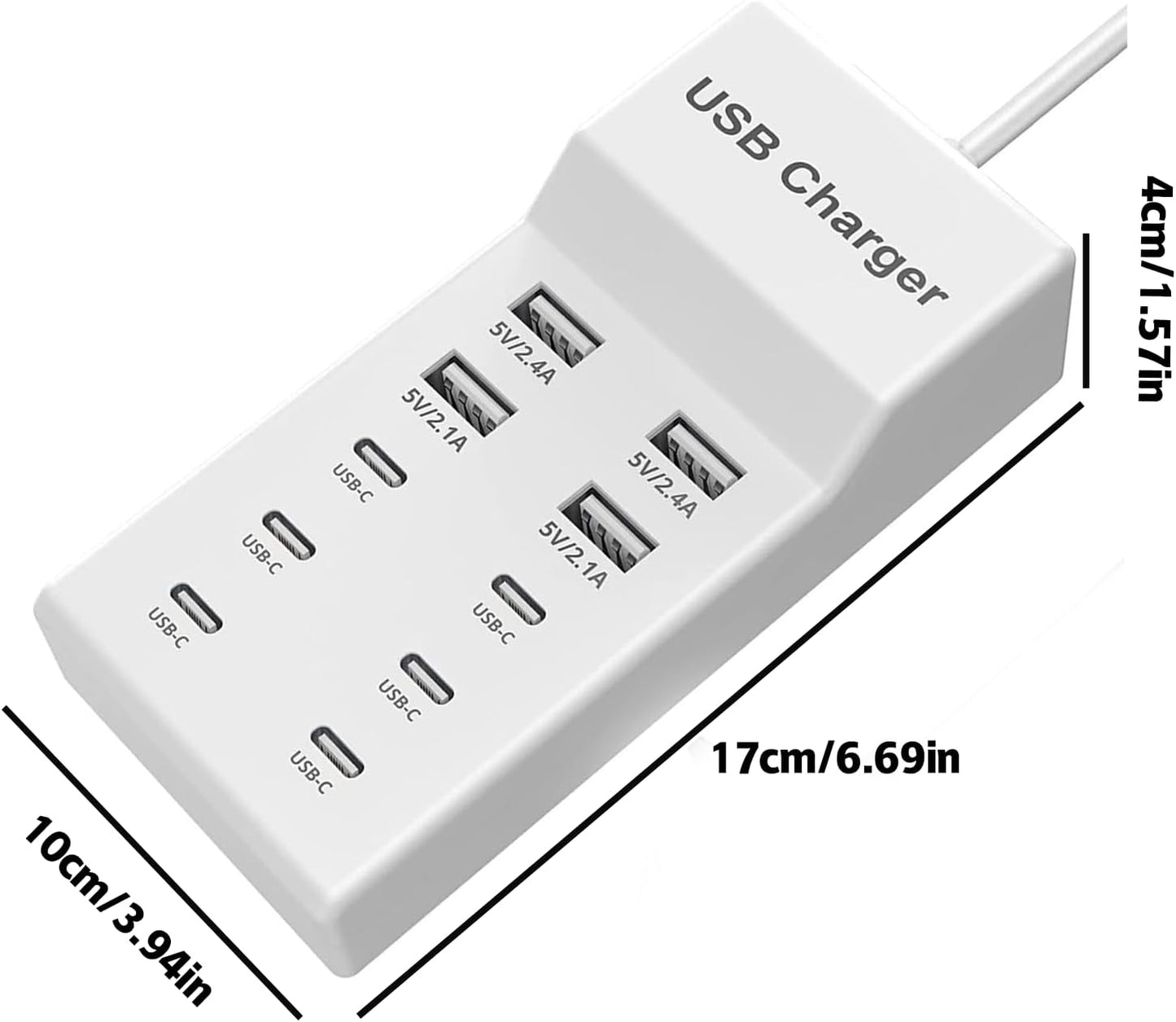 Desk USB Charger, 10 Port USB Charging Station, USB Wall Charger Station with USB-A, Organizer Charging Dock, Charger Power Adapter for Multiple Devices(US Plug)