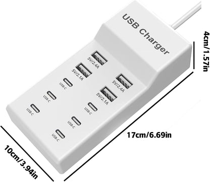 Desk USB Charger, 10 Port USB Charging Station, USB Wall Charger Station with USB-A, Organizer Charging Dock, Charger Power Adapter for Multiple Devices(US Plug)