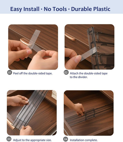 Smoky Gray Drawer Dividers with Non-Slip Adhesive, 5 Pack Adjustable Drawer Dividers for Clothes & Makeup, 3.15" Deep Plastic Drawer Separators for Dresser, Office Desk & Bathroom Cabinet