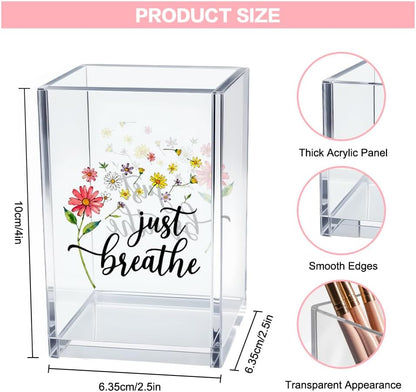 Just Breathe Acrylic Cosmetic Pencil Pen Holder Cup, Hope Inspirational Makeup Brush Organizer Holder, Women Faith Gifts, Encouragement Gifts for Women Mom Daughter Sister Friend Yoga Teacher