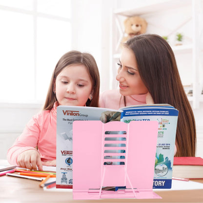 Honagu Metal Desk Book Holder, Hands Free Adjustable Cookbook & Document Holder, Portable Bookstand for Music Books, Textbooks, Recipes, Tablets & iPads (Purple)