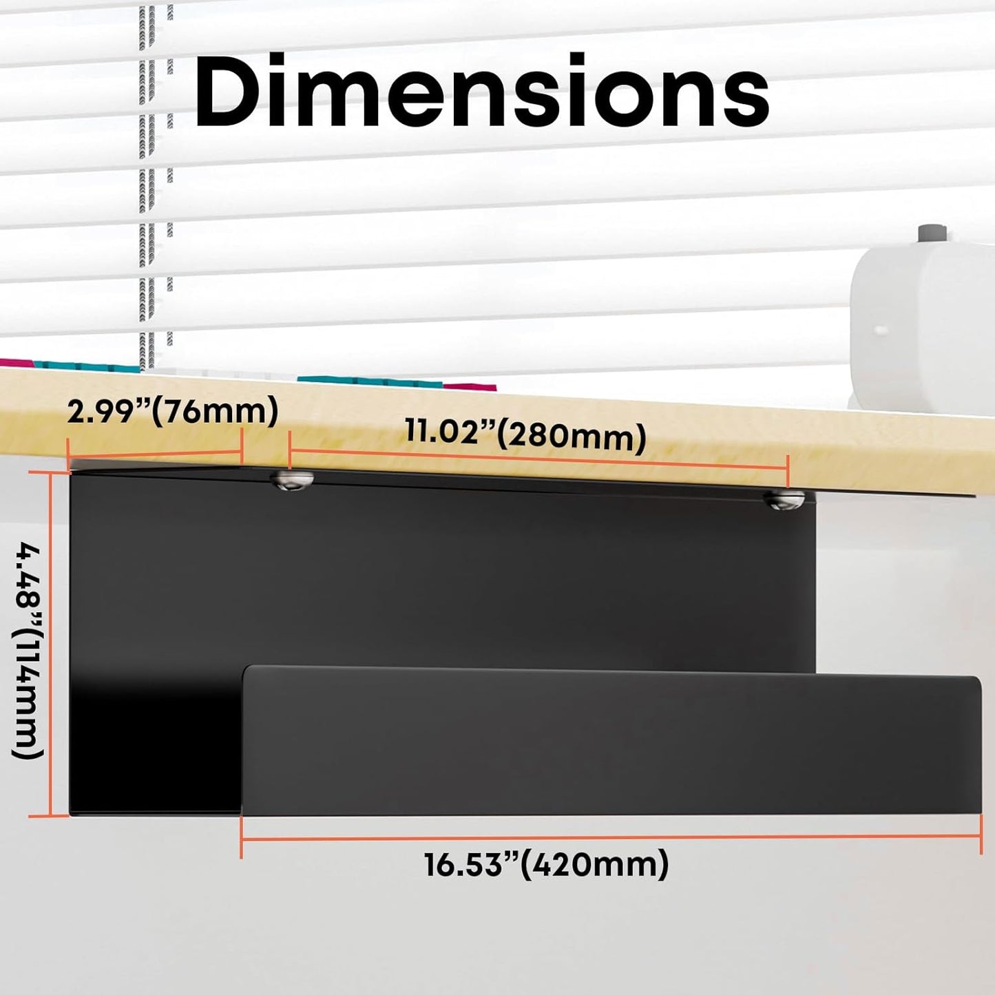Cable Management Under Desk,17 inch Cable Management Tray,Power Strip Holder,Cord Organizer,Wire Management for Office and Home, Black