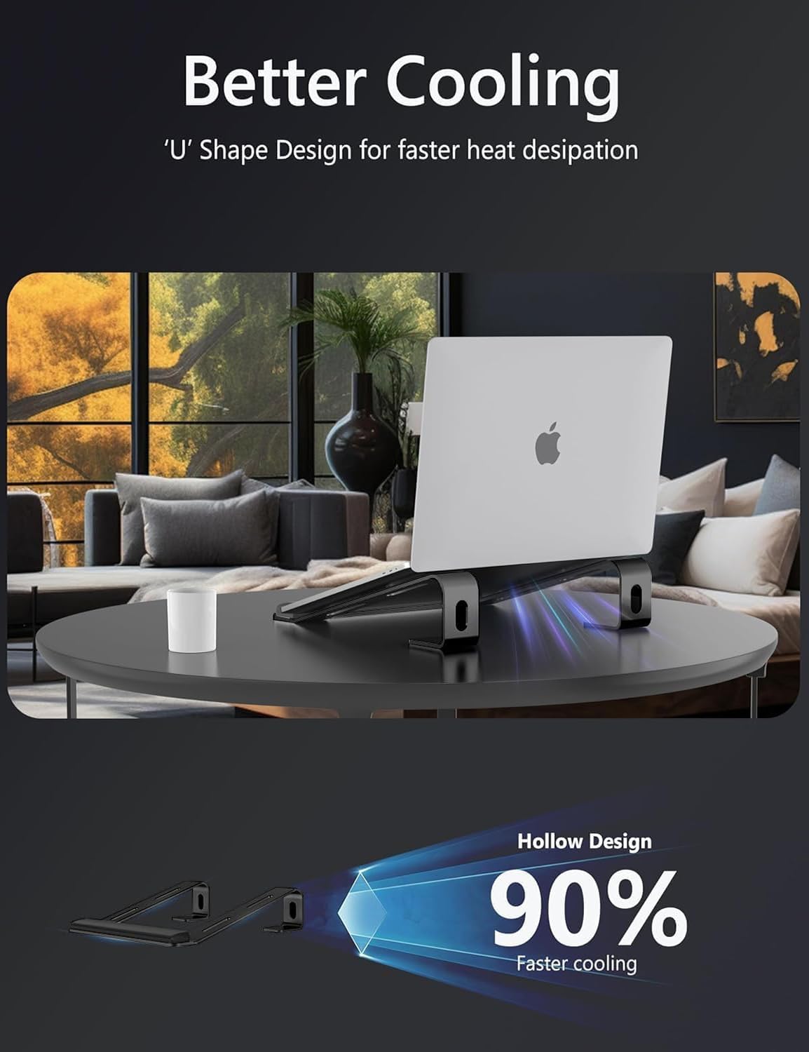 JCZT Aluminum Laptop Stand, Notebook Stand with Wrist Rest, Ergonomic Detachable Laptop Mount, Computer Stand Compatible with 10-17'' All Laptops Such as MacBook Air Pro/HP/Dell/Lenovo, Gold