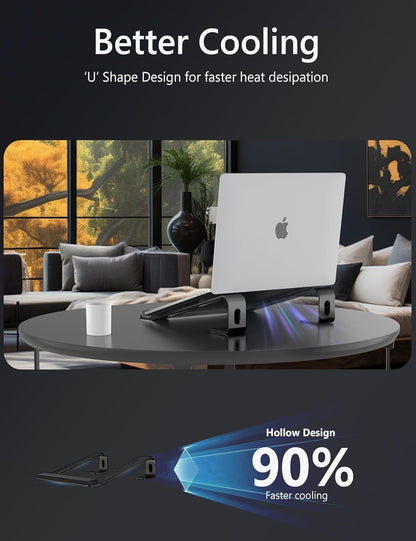 JCZT Aluminum Laptop Stand, Notebook Stand with Wrist Rest, Ergonomic Detachable Laptop Mount, Computer Stand Compatible with 10-17'' All Laptops Such as MacBook Air Pro/HP/Dell/Lenovo, Gold