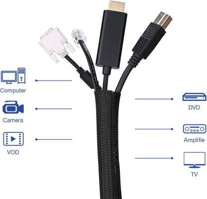 JOTO 4 Pack Cable Management Sleeve, 19-20 Inches Cord Organizer System with Zipper for TV Computer Office Home Entertainment, Flexible Cable Sleeve Wrap Cover Wire Hider System -Black