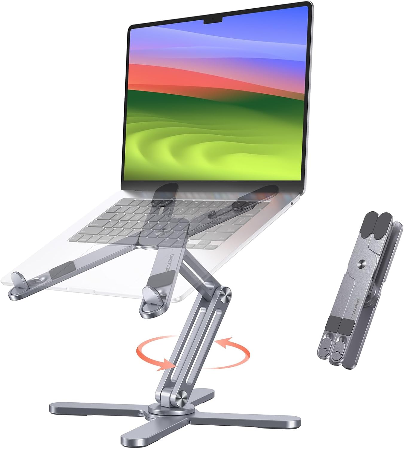 OMOTON LA10 360° Rotating Laptop Stand Riser for Desk, Ergonomic Foldable Computer Stand Adjustable Height Angles for Collaborative Work, Easy Storage Fit Macbooks,All Laptops up to 16 inches, Silver