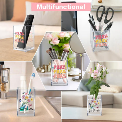 Just Breathe Acrylic Cosmetic Pencil Pen Holder Cup, Hope Inspirational Makeup Brush Organizer Holder, Women Faith Gifts, Encouragement Gifts for Women Mom Daughter Sister Friend Yoga Teacher