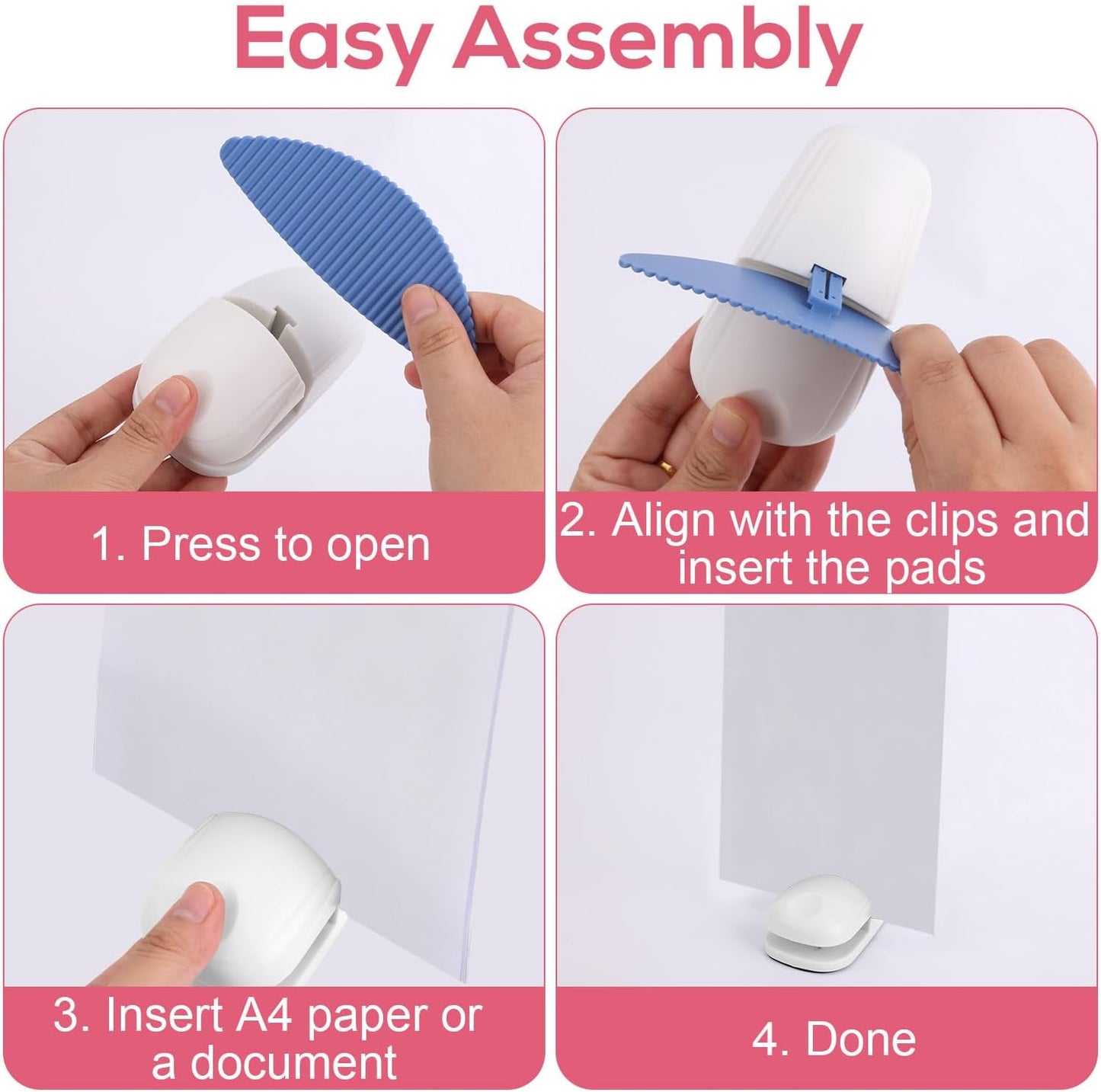 3pcs Paper Holder Stands for Typing, Portable Document Holder with Non-Slip Base Desktop Clamp for A4 Paper Office Reading (White, Blue, Red)