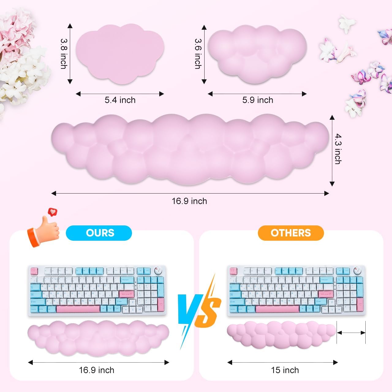 JIKIOU Upgrade Leather Cloud Keyboard Wrist Rest, Cloud Wrist Rest with Non-Slip PU Base, Comfortable Memory Foam Wrist Rest for Computer Laptop Mac Gaming Office and Pain Relief Christmas Wish Gift