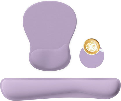 RICHEN Wrist Rest Support for Mouse Pad&Keyboard Set with Coaster,Concave Curved Memory Foam, Non-Slip Base Pain Relief Comfortable Easy Typing Pad for Home/Office (Lavender Purple)