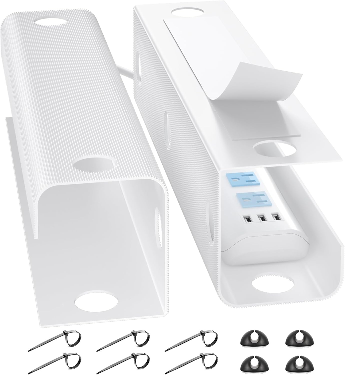Yecaye 2 Pack Cable Management Under Desk, 31.5 in Under Desk Cable Management Tray,Cord Hider,Cord Organizer, No Screw Wire Management for Office and Home, Black
