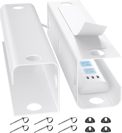 Yecaye 2 Pack Cable Management Under Desk, 31.5 in Under Desk Cable Management Tray,Cord Hider,Cord Organizer, No Screw Wire Management for Office and Home, Black