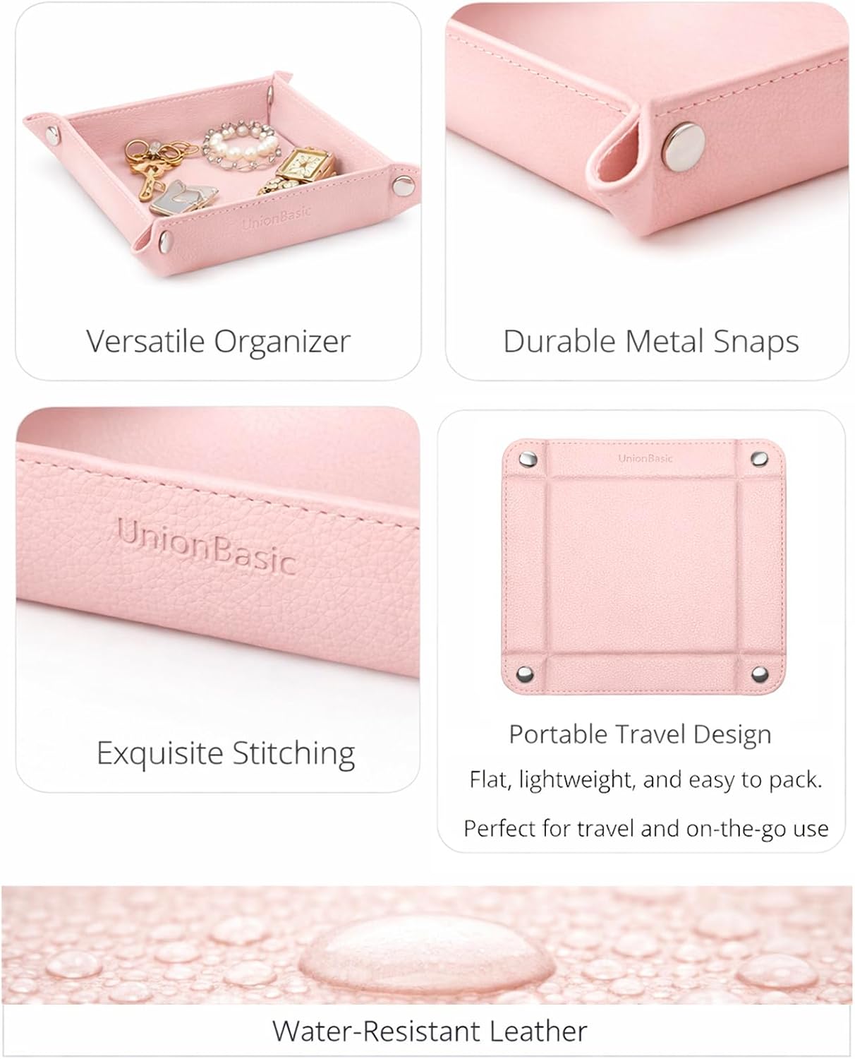 UnionBasic Medium Valet Tray, Jewelry Tray for Rings Watches Earrings, Entryway Catchall Caddy for Coins Keys Change, Nightstand Bedside Valet Holder, Trays for Electronic Gadgets, Candy Pink Plus - Colors A