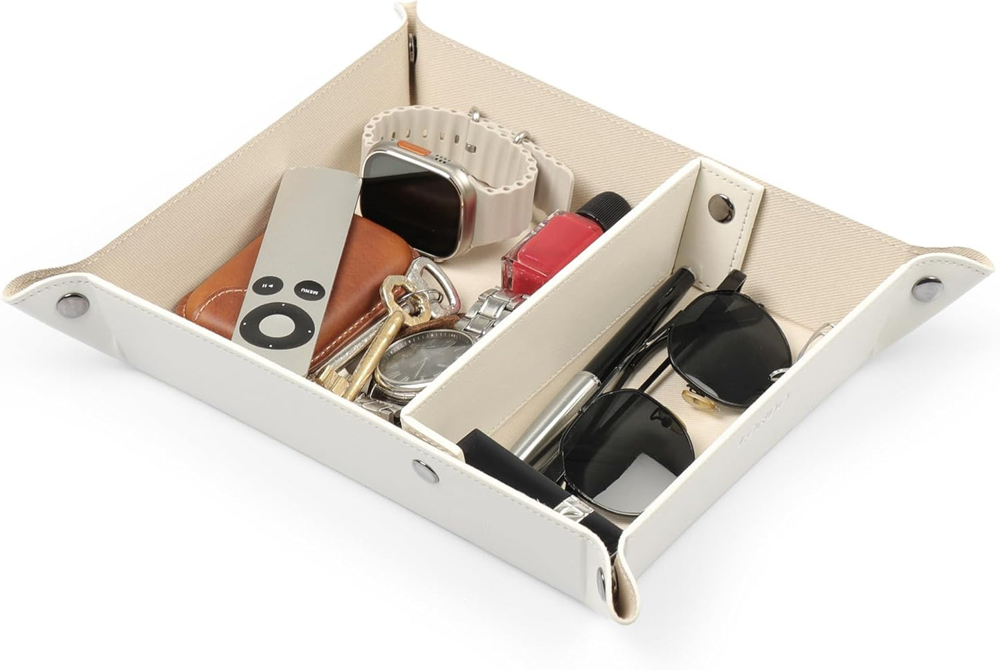 Londo Leather Tray Organizer - Practical Lightweight Water Resistant Computer Table Desk Storage Box for Wallets, Watches, Keys, Coins, Cell Phones and Office Equipment
