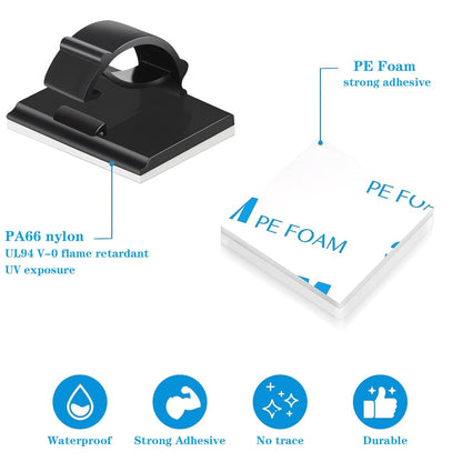 Adhesive Cable Holder Management Wire Clips 50 Pcs Black，Suitable for Cables with a Diameter of ≤ 6mm in Cars, Houses, and Offices