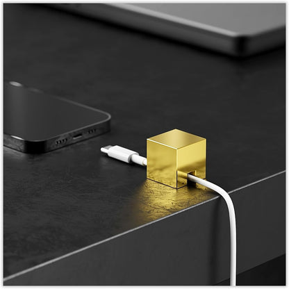 Metal Cord Holder, Weighted Cable Organizer or Management, Heavy Wire Keeper for Nightstand, Desk, Bedside Table - N2U Cube Cords Strap for Lightning, USB-C Phone Charger Cables (Silver - 1 PCS)