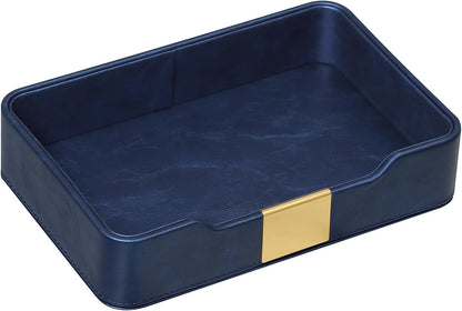 10.2" x 6.7" Nightstand Organizer Tray with Gold Accent, Decorative Valet Trays Cologne Organizer for Men, Key Bowl Perfume Trinket Tray for Dresser Bedside Entryway Table (Navy Blue)