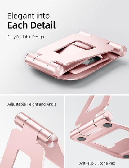 Nulaxy Aluminum Dual Foldable iPad Stand, Fully Adjustable Desktop Tablet Holder, Tablet Accessories for Office Kindle Compatible with Mobile Devices iPad Pro/Air/Mini, iPhone Pro/Max/Plus, Black