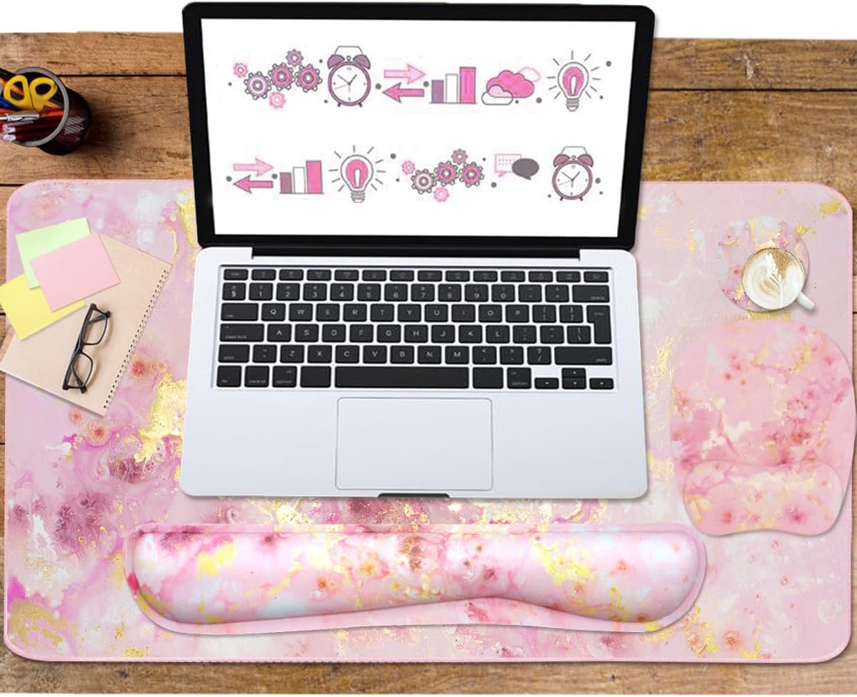 Memory Foam Set Wrist Rest Pad & Mouse Wrist Rest Support,Ergonomic Design for Office,Home,Laptop,Desktop Computer,Gaming Keyboard - Pink