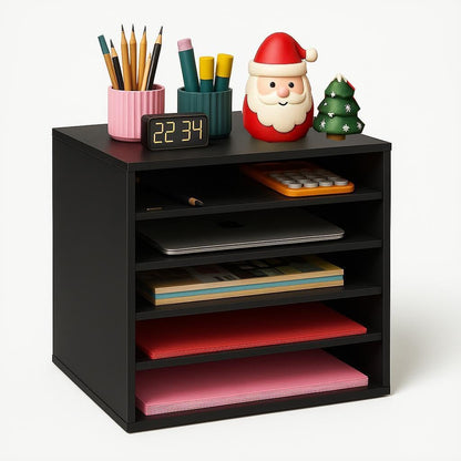 EMERIT Paper Organzier Wood Desktop Organizer Storage Letter Tray File Sorter with Adjustable Shelves for Home Office