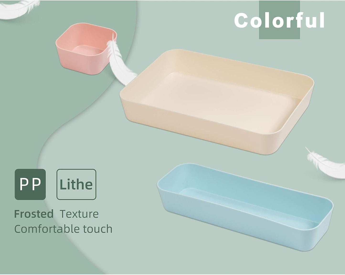 Backerysupply (9 Piece Set) Large Size Plastic Desk Drawer Organizers For Makeup Bathroom Office Kitchen Three Colors
