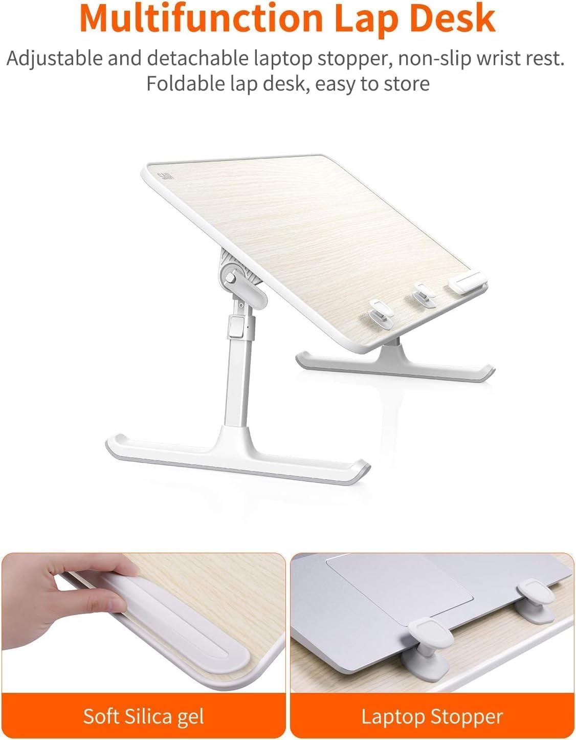SAIJI Height & Angle Adjustable Laptop Stand for Bed, Lap Desk Bed Tray Table, Light Weight Foldable Portable Laptop Table for Couch Sofa Chair Floor Desk for Adults, Kids (52*30cm Black)