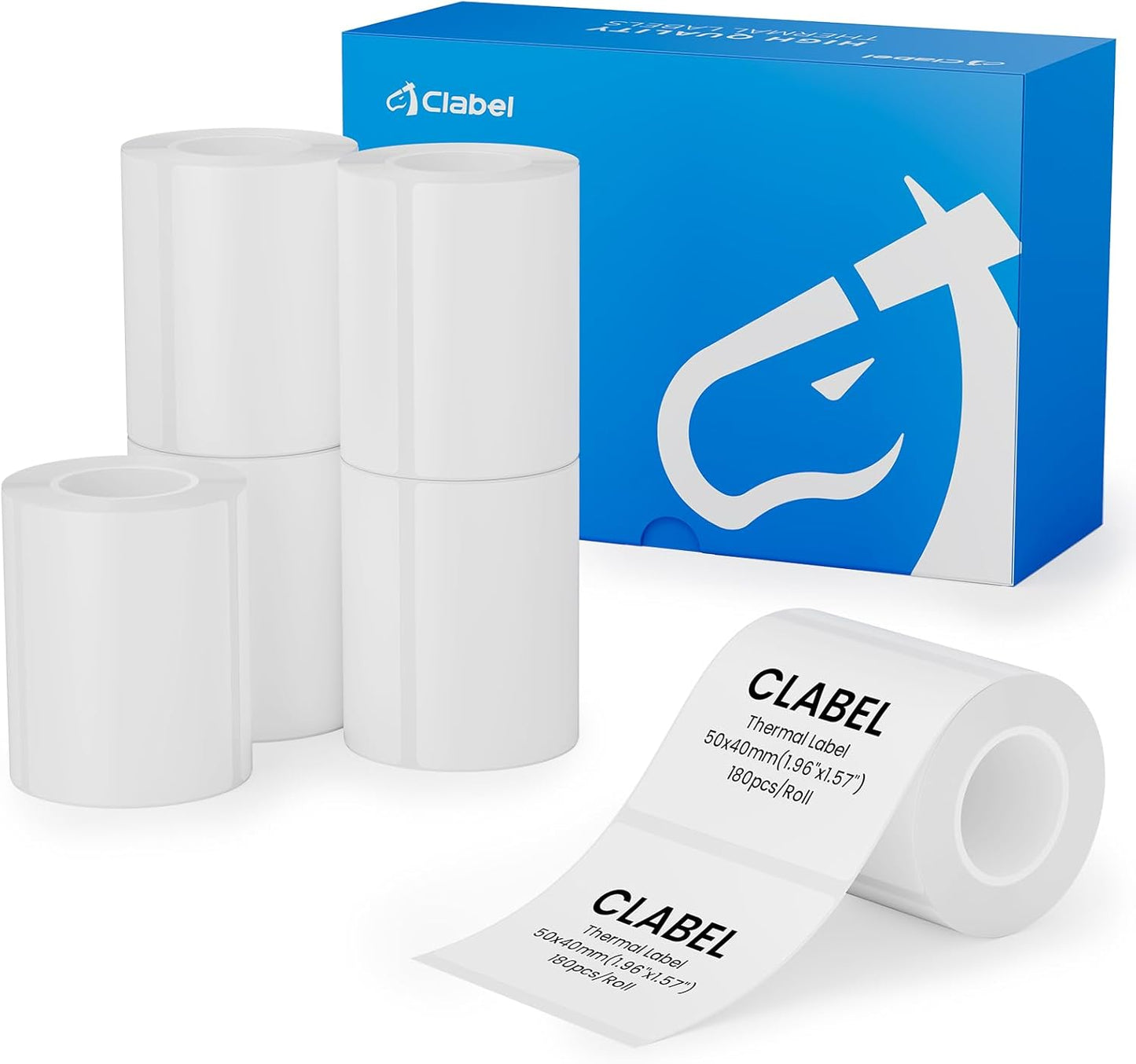 Clabel Printable White Cable Labels 6 Rolls of Thermal Self-Adhesive Paper Labels Tape, 25x78mm (1"x3") 100 Sheets Per Roll, Black Print on White Sticker Tags Durable