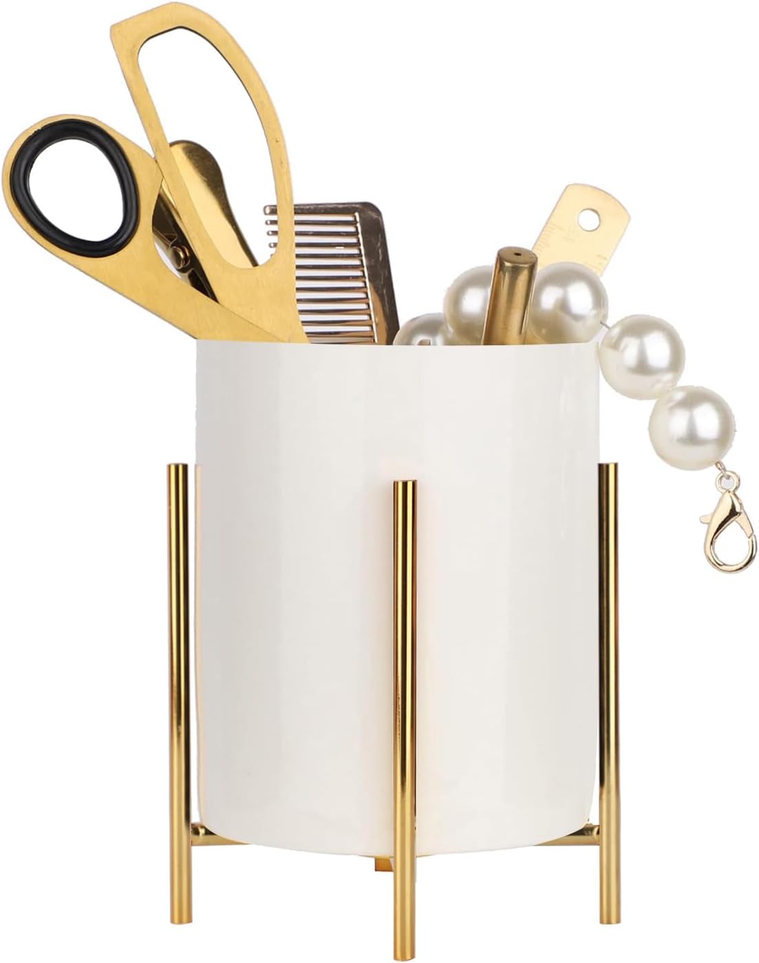 Sturdy Pen Holder Simple and elegant for Desk Matte Pencil Holder Ceramic Cute Desktop Organizer Brush Holder Cup (Black and Gold Plated)