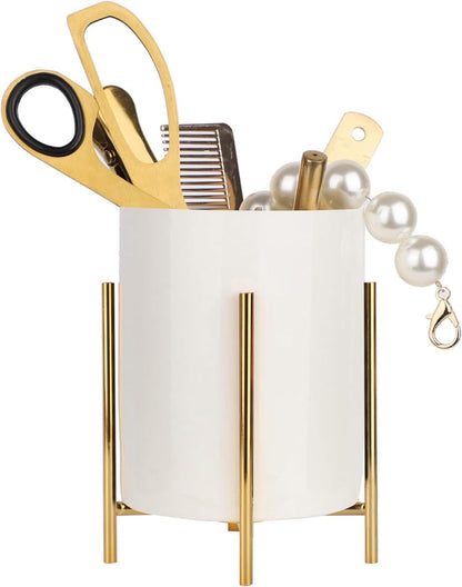 Sturdy Pen Holder Simple and elegant for Desk Matte Pencil Holder Ceramic Cute Desktop Organizer Brush Holder Cup (Black and Gold Plated)