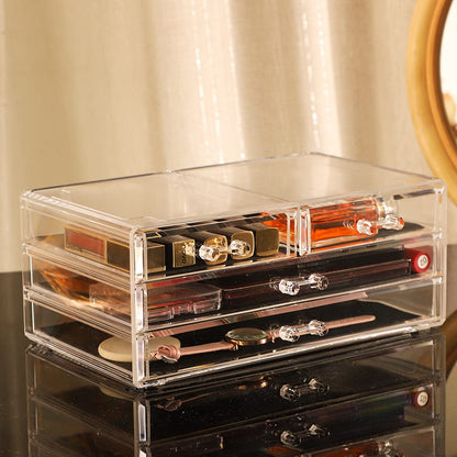 Cq acrylic Drawer Organizer with 3 Long Drawers,Stacking Office Supply Organizer and Desk Pen Storage and Stationary Organizer,Clear Makeup Storage Organizer for Palettes,Cosmetic, Beauty for Vanity