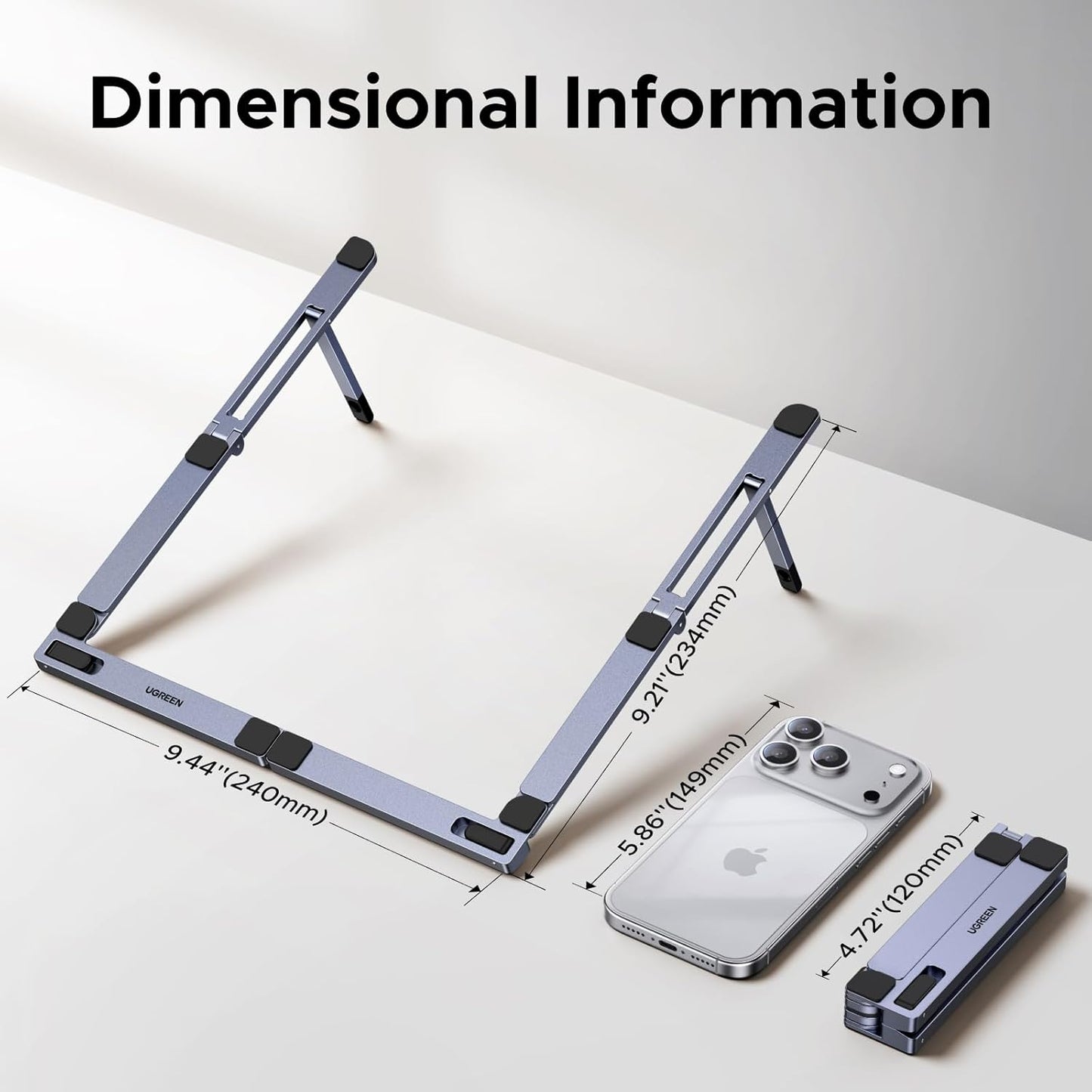 UGREEN Portable Laptop Stand, Foldable & Compact Aluminum Computer Stand Holder for Desk, Adjustable Ergonomic Laptop Riser for MacBook, Travel-Friendly for 10-17 Inch Laptops