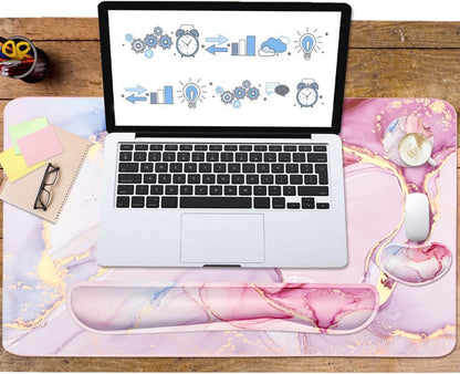 4-in-1 Large Gaming Mouse Pad, Keyboard Wrist Rest Pad & Wrist Support Mousepad Set, Extended Desk Pad Waterproof Desk Mat for Home Office Study Game-Black