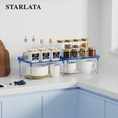 STARLATTA 2 Pcs Cabinet Organizer Shelf, Stackable Kitchen Counter Shelves, Spice Rack,Countertop Organizers, Clear Plastic Storage Shelves Rack for Makeup,Bathroom,Cupboard,Desk,Pantry Organization