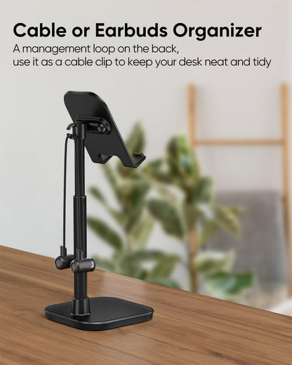 Cell Phone Stand, Adjustable Height Phone Stand for Desk, Eye Level Desktop Phone Holder Compatible with iPhone, Pro Max, Samsung, and All Mobile Phones up to 10''