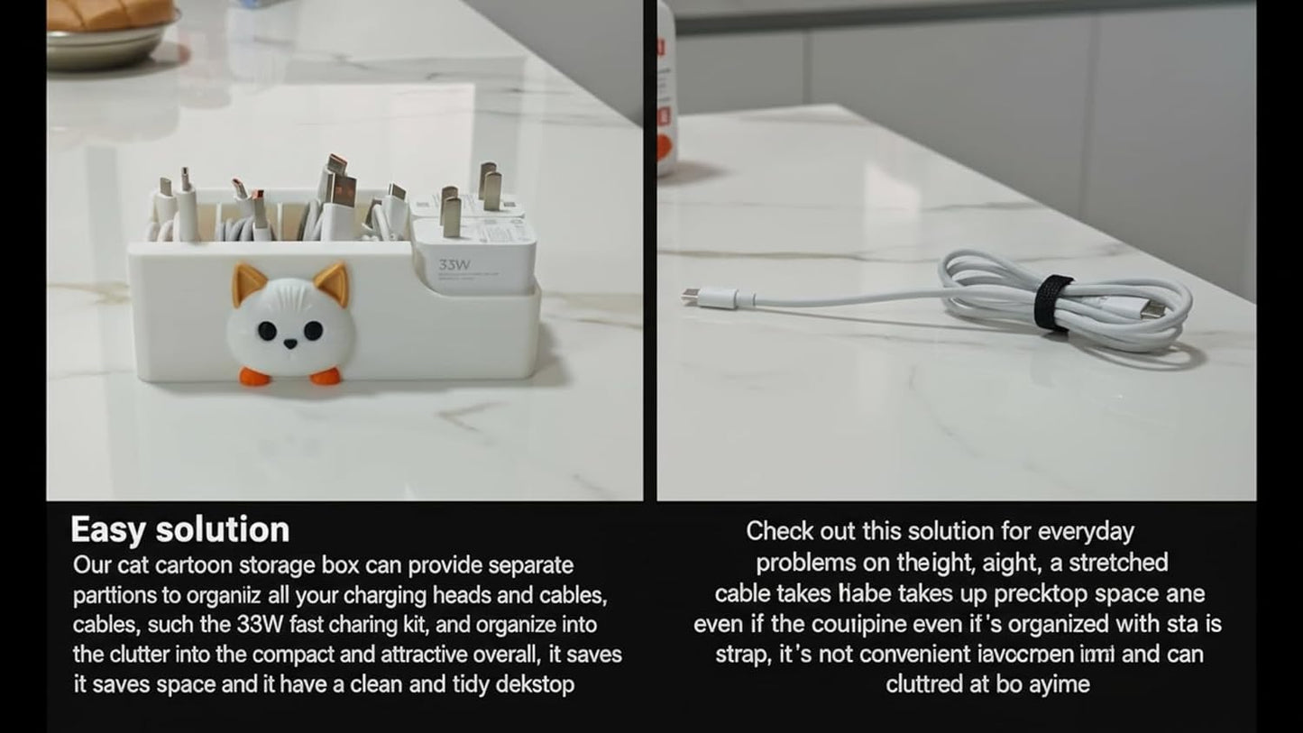 Cable Management Box, Dog Pattern Cord Organizer for Desk, Small Storage Tray for Cables, Chargers, Adapters, Power Strip, Nightstand Organizer, White (6.2 x 3.3 x 2.2 Inch)